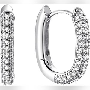 Thick Oval Huggie Earrings | Oblong Hoops .925 Sterling Silver